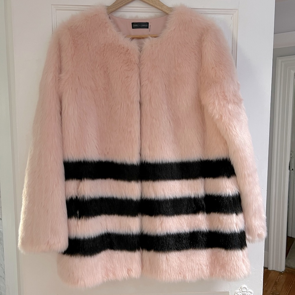 Stella & Lorenzo Blush Pink Faux Fur 3/4 Length Coat.